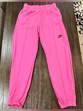 Nike Bright Pink Big Girls' Size Large Fleece Jogger Pants Logo on Back